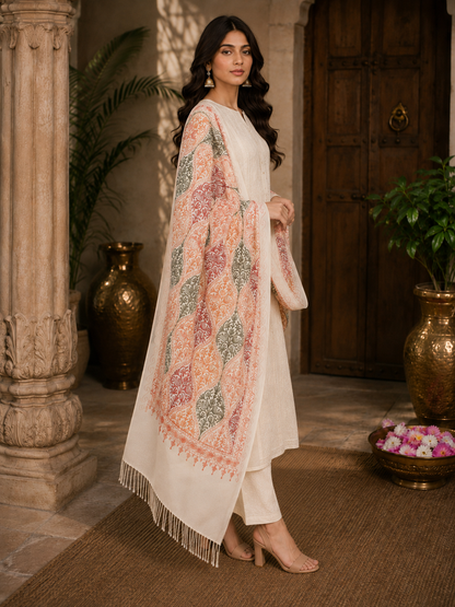 Women's Wool Blend Full Embroidery Matka Shawl