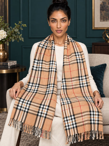 WV-201-BEIGE | Checked stole | Elegant drape 1