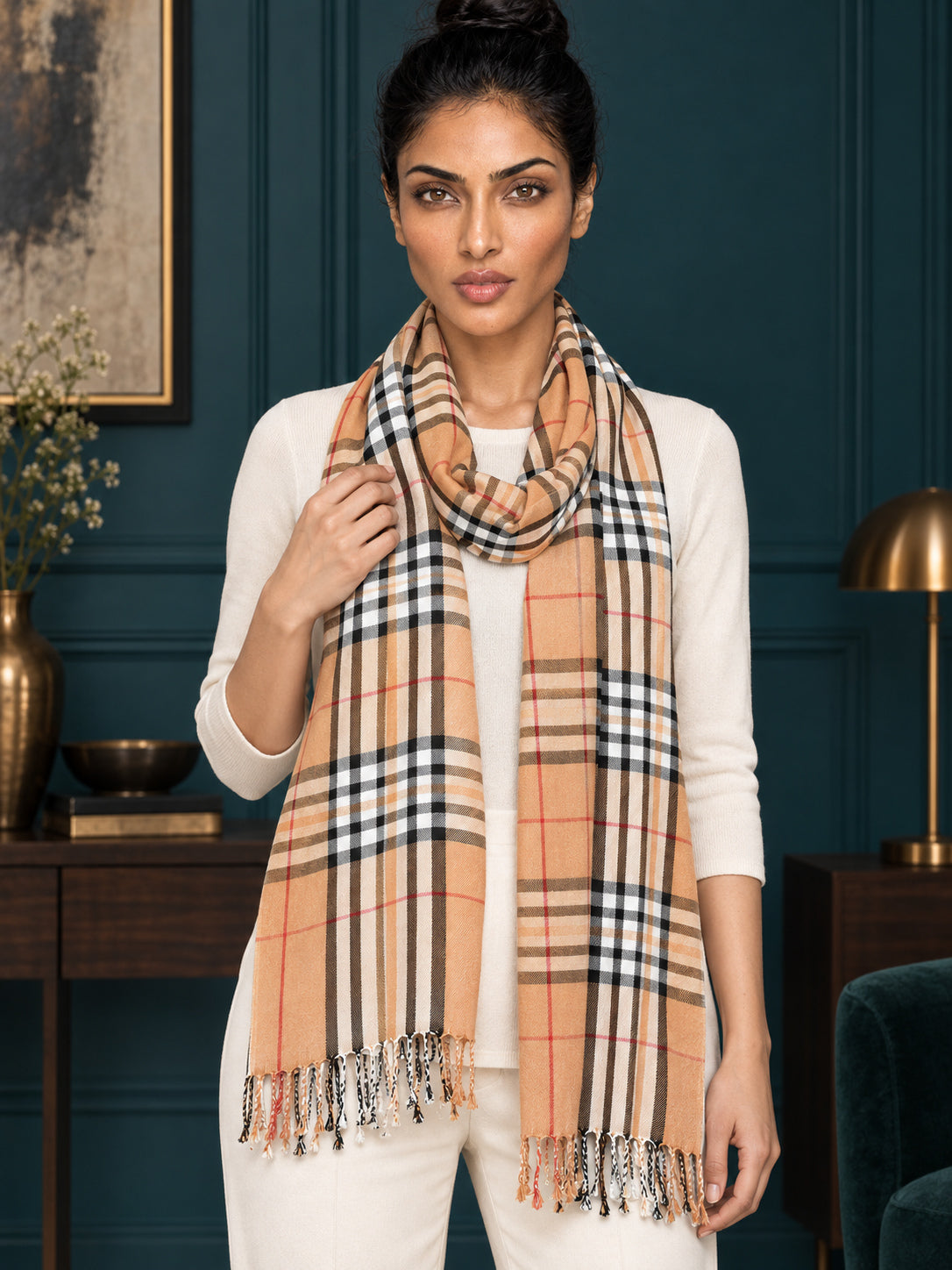 WV-201-BEIGE | Checked stole | Elegant drape 4