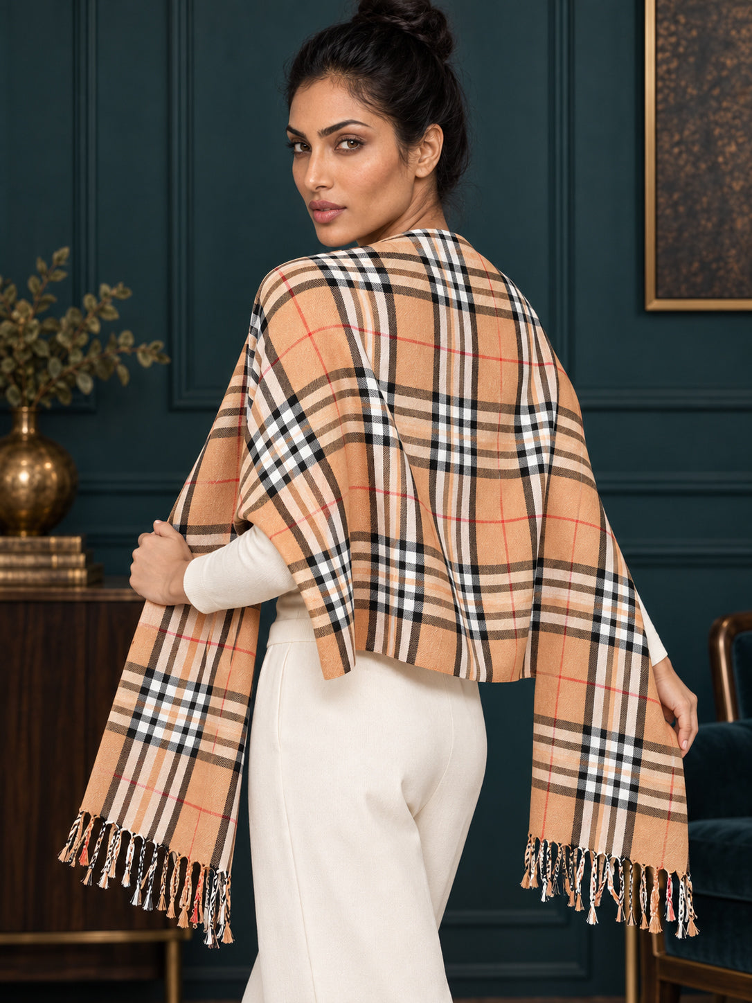 WV-201-BEIGE | Checked stole | Elegant drape 5