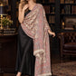 BEIGE Kani shawl — luxury model styling 1 with detailed floral weave and paisley borders | WV-401-BEIGE-1