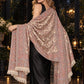 BEIGE Kani shawl — luxury model styling 2 with detailed floral weave and paisley borders | WV-401-BEIGE-2