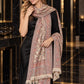 BEIGE Kani shawl — luxury model styling 3 with detailed floral weave and paisley borders | WV-401-BEIGE-3