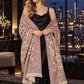 BEIGE Kani shawl — luxury model styling 6 with detailed floral weave and paisley borders | WV-401-BEIGE-6