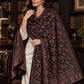 BLACK Kani shawl — luxury model styling 3 with detailed floral weave and paisley borders | WV-401-BLACK-3