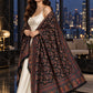 BLACK Kani shawl — luxury model styling 5 with detailed floral weave and paisley borders | WV-401-BLACK-5