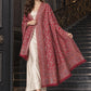 MAROON Kani shawl — luxury model styling 1 with detailed floral weave and paisley borders | WV-401-MAROON-1
