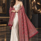 MAROON Kani shawl — luxury model styling 2 with detailed floral weave and paisley borders | WV-401-MAROON-2
