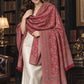 MAROON Kani shawl — luxury model styling 3 with detailed floral weave and paisley borders | WV-401-MAROON-3