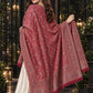 MAROON Kani shawl — luxury model styling 6 with detailed floral weave and paisley borders | WV-401-MAROON-6