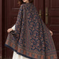 Navy Blue Kani shawl — back drape at heritage doors | WV-401-NAVYBLUE-3