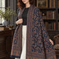 Navy Blue Kani shawl — long stole styling in a private library | WV-401-NAVYBLUE-5