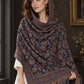 Navy Blue Kani shawl — close-up hood wrap showing floral weave and borders | WV-401-NAVYBLUE-6