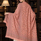 PEACH Kani shawl — luxury model styling 2 with detailed floral weave and paisley borders | WV-401-PEACH-2