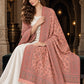 PEACH Kani shawl — luxury model styling 3 with detailed floral weave and paisley borders | WV-401-PEACH-3