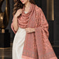 PEACH Kani shawl — luxury model styling 4 with detailed floral weave and paisley borders | WV-401-PEACH-4