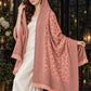 PEACH Kani shawl — luxury model styling 5 with detailed floral weave and paisley borders | WV-401-PEACH-5