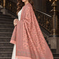 PEACH Kani shawl — luxury model styling 6 with detailed floral weave and paisley borders | WV-401-PEACH-6
