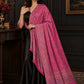 PINK Kani shawl — luxury model styling 2 with detailed floral weave and paisley borders | WV-401-RANI-2