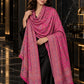 PINK Kani shawl — luxury model styling 3 with detailed floral weave and paisley borders | WV-401-RANI-3