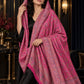 PINK Kani shawl — luxury model styling 4 with detailed floral weave and paisley borders | WV-401-RANI-4