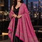 PINK Kani shawl — luxury model styling 5 with detailed floral weave and paisley borders | WV-401-RANI-5