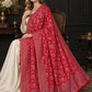 RED Kani shawl — luxury model styling 1 with detailed floral weave and paisley borders | WV-401-RED-1