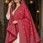 RED Kani shawl — luxury model styling 4 with detailed floral weave and paisley borders | WV-401-RED-4