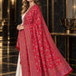 RED Kani shawl — luxury model styling 5 with detailed floral weave and paisley borders | WV-401-RED-5