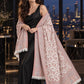 WHITE Kani shawl — luxury model styling 2 with detailed floral weave and paisley borders | WV-401-WHITE-2