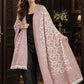 WHITE Kani shawl — luxury model styling 4 with detailed floral weave and paisley borders | WV-401-WHITE-4