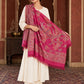Pink floral shawl — standing one-shoulder display in a luxurious ethnic setting | WV-404-RANI-2