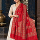 Red floral shawl — standing one-shoulder display in a luxurious ethnic setting | WV-404-RED-2