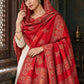 Red floral shawl — close-up hood wrap in a luxurious ethnic setting | WV-404-RED-6