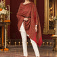 Maroon paisley woven shawl styled on a model in a luxurious festive palace setting — belted wrap