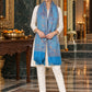 Sky Blue paisley woven shawl styled on a model in a luxurious festive palace setting — long stole