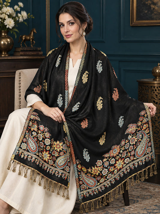 WV-503-BLACK | Floral paisley woven stole | Elegant drape 1
