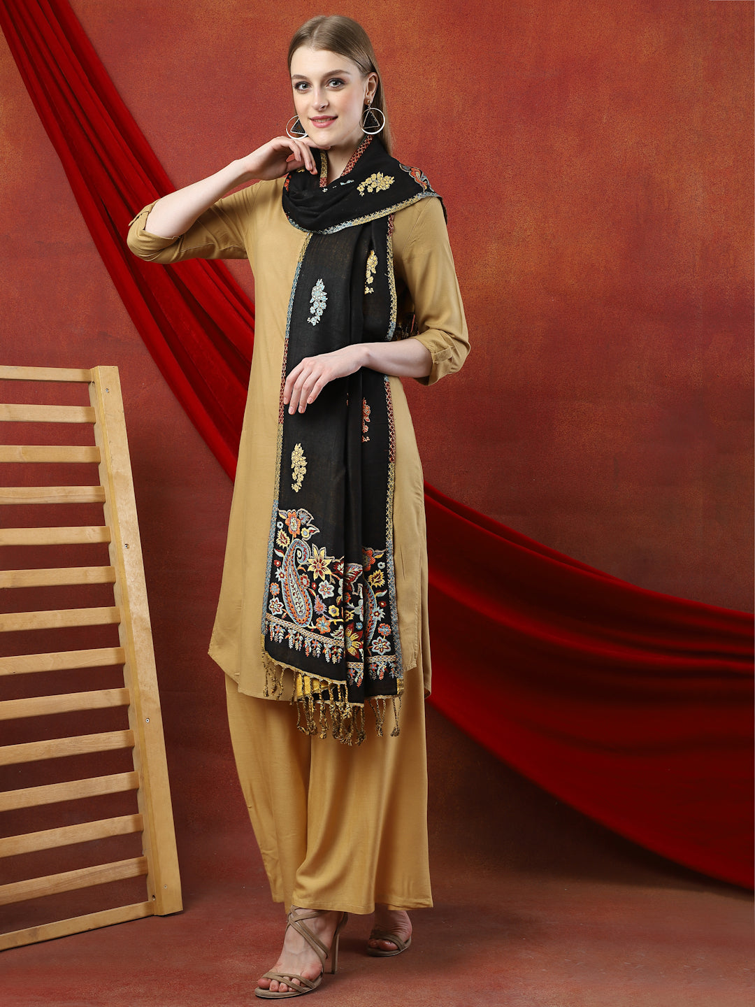 Floral Woven Reversible Viscose Stole