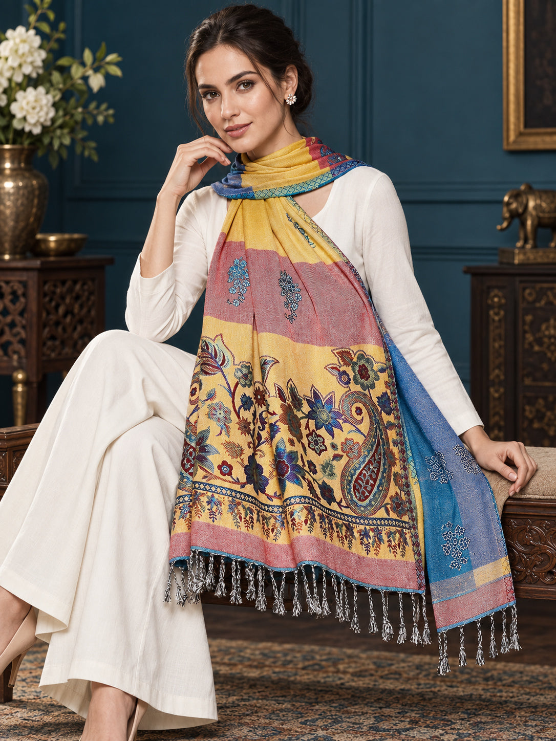 WV-503-FEROZI | Woven floral stole | Elegant drape 3
