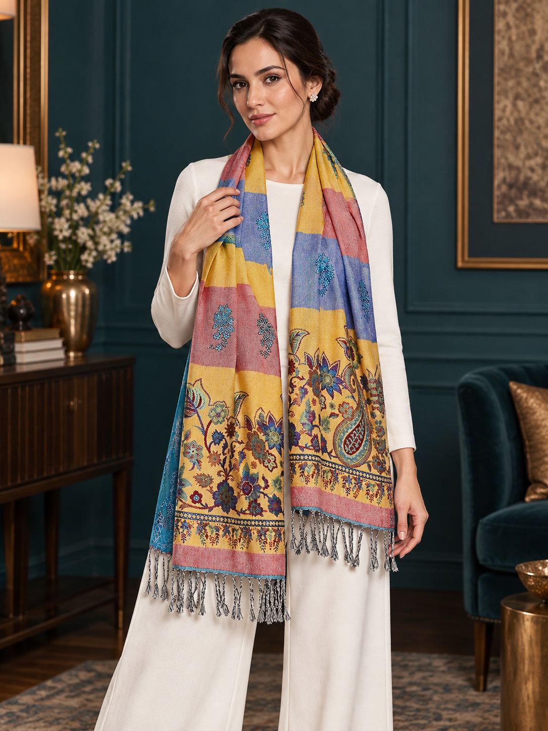 WV-503-FEROZI | Woven floral stole | Elegant drape 4