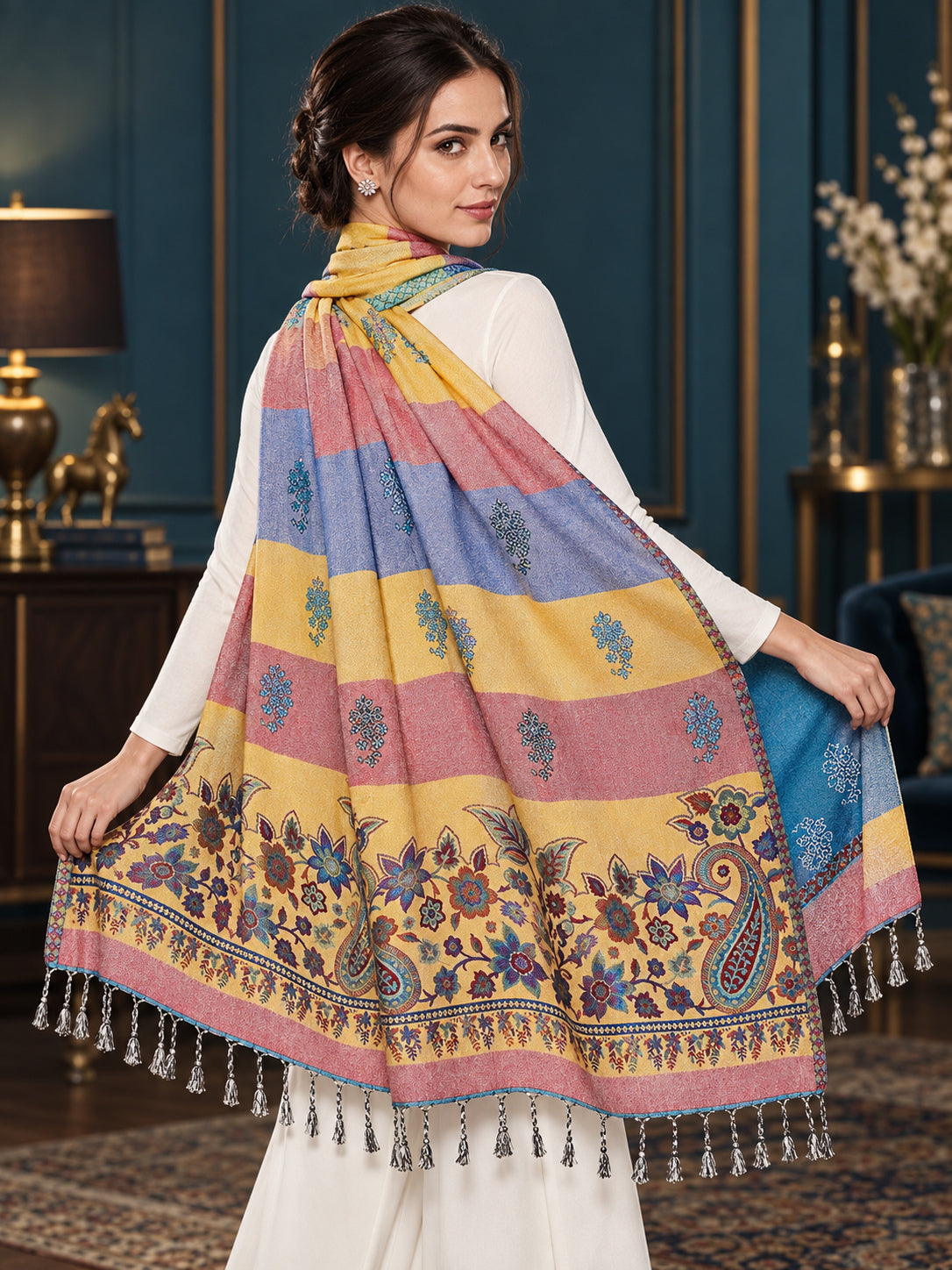 WV-503-FEROZI | Woven floral stole | Elegant drape 5