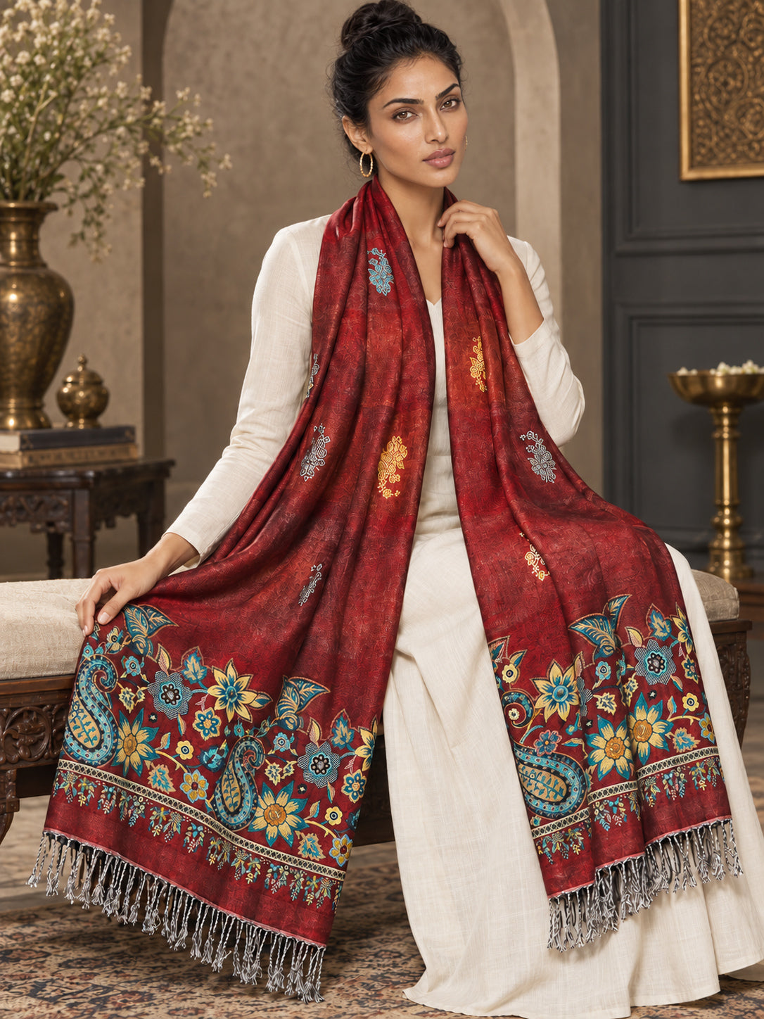 WV-503-RED | Woven stole | Elegant drape 3