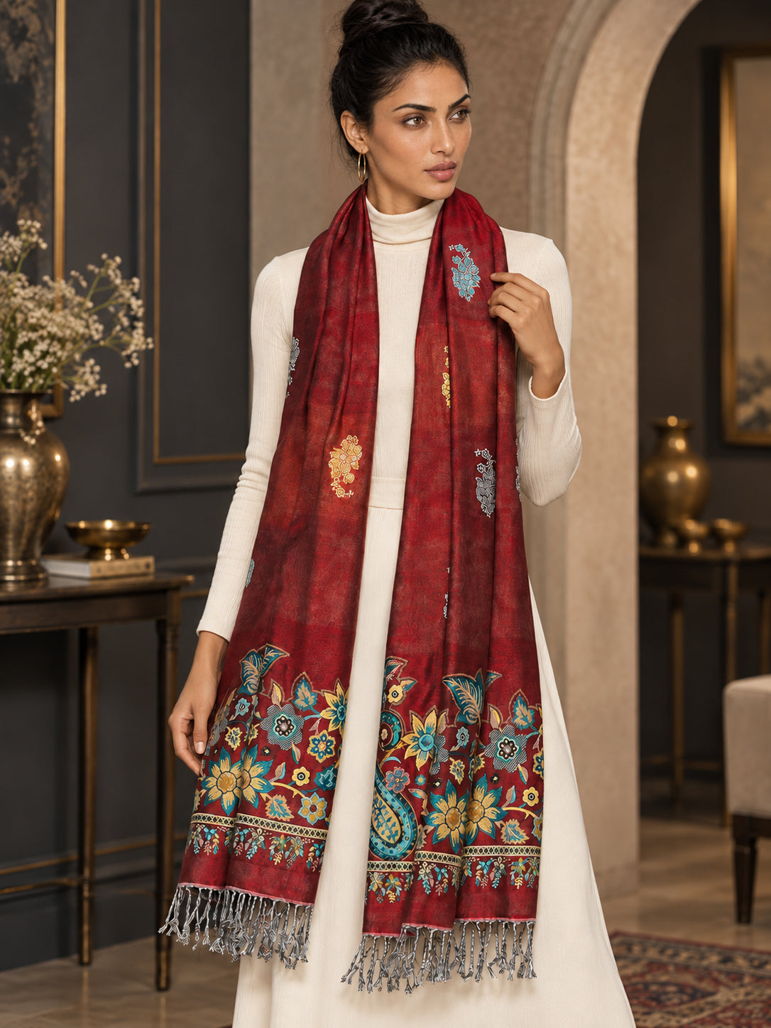 WV-503-RED | Woven stole | Elegant drape 4