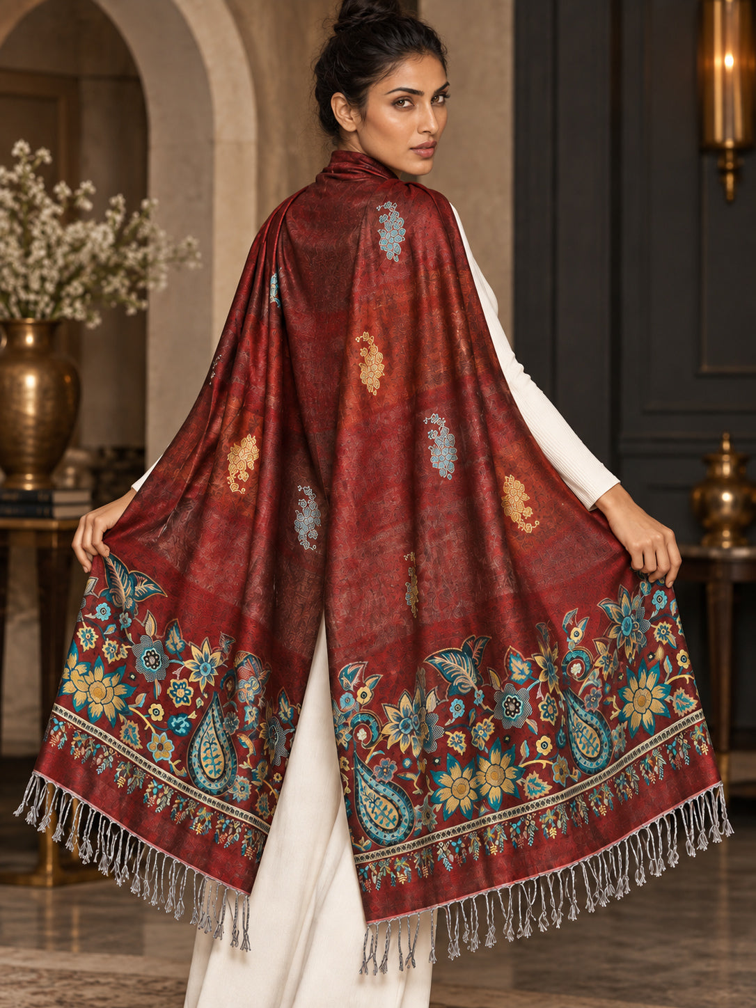 WV-503-RED | Woven stole | Elegant drape 5