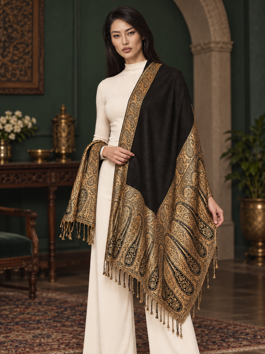 WV-504-BLACK | Woven stole | Elegant drape 2