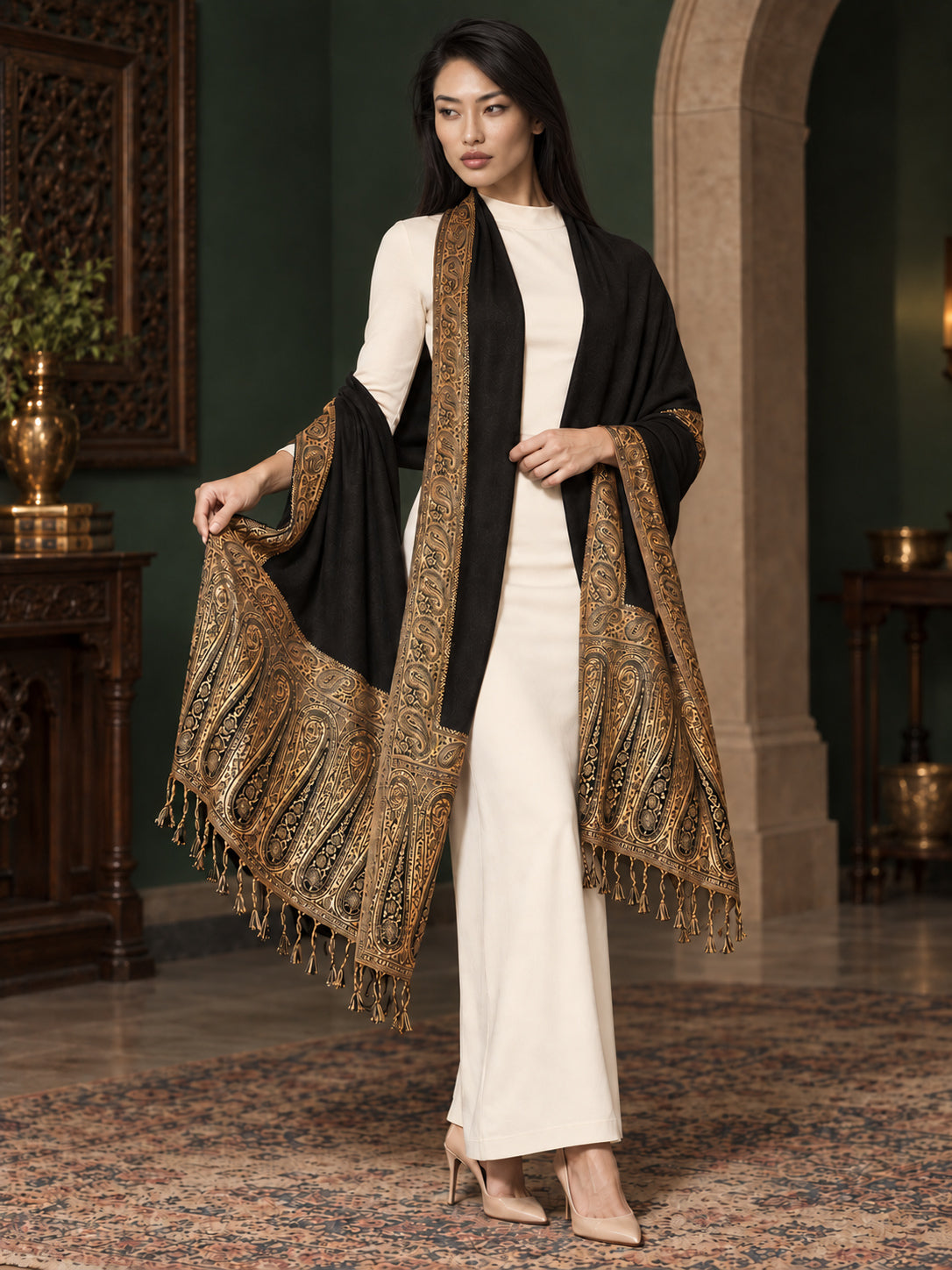 WV-504-BLACK | Woven stole | Elegant drape 3