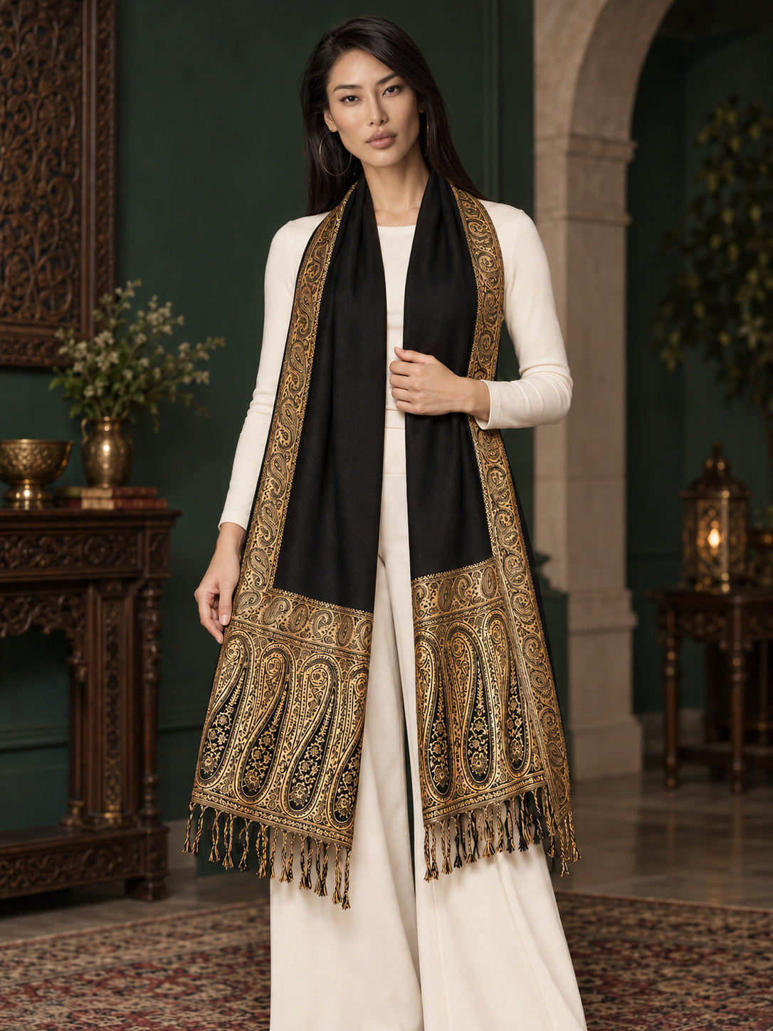 WV-504-BLACK | Woven stole | Elegant drape 4