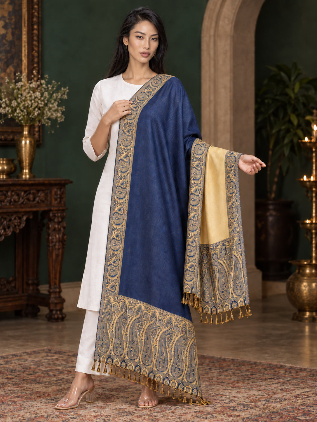 WV-504-NAVY | Woven stole | Elegant drape 2