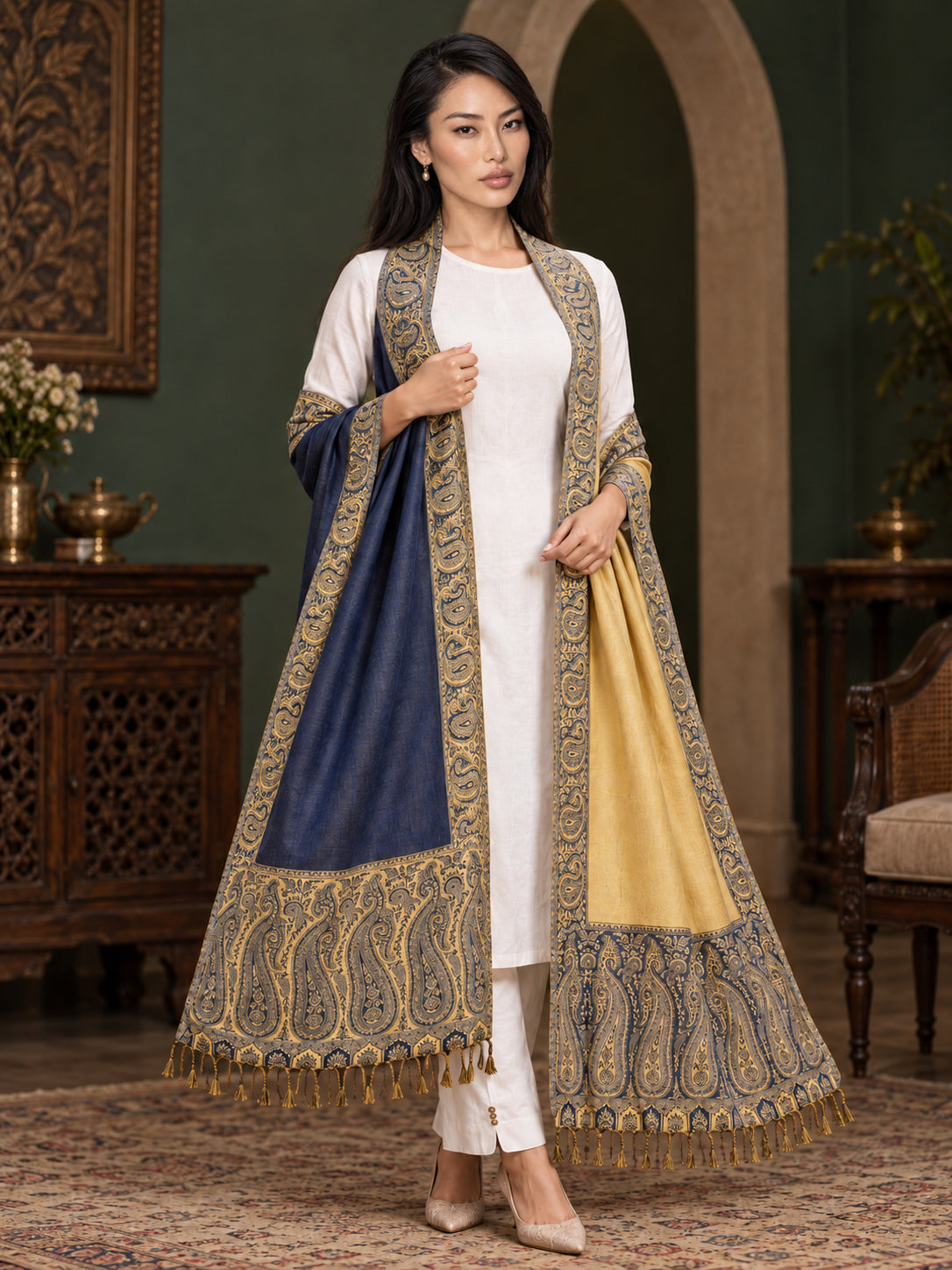 WV-504-NAVY | Woven stole | Elegant drape 3