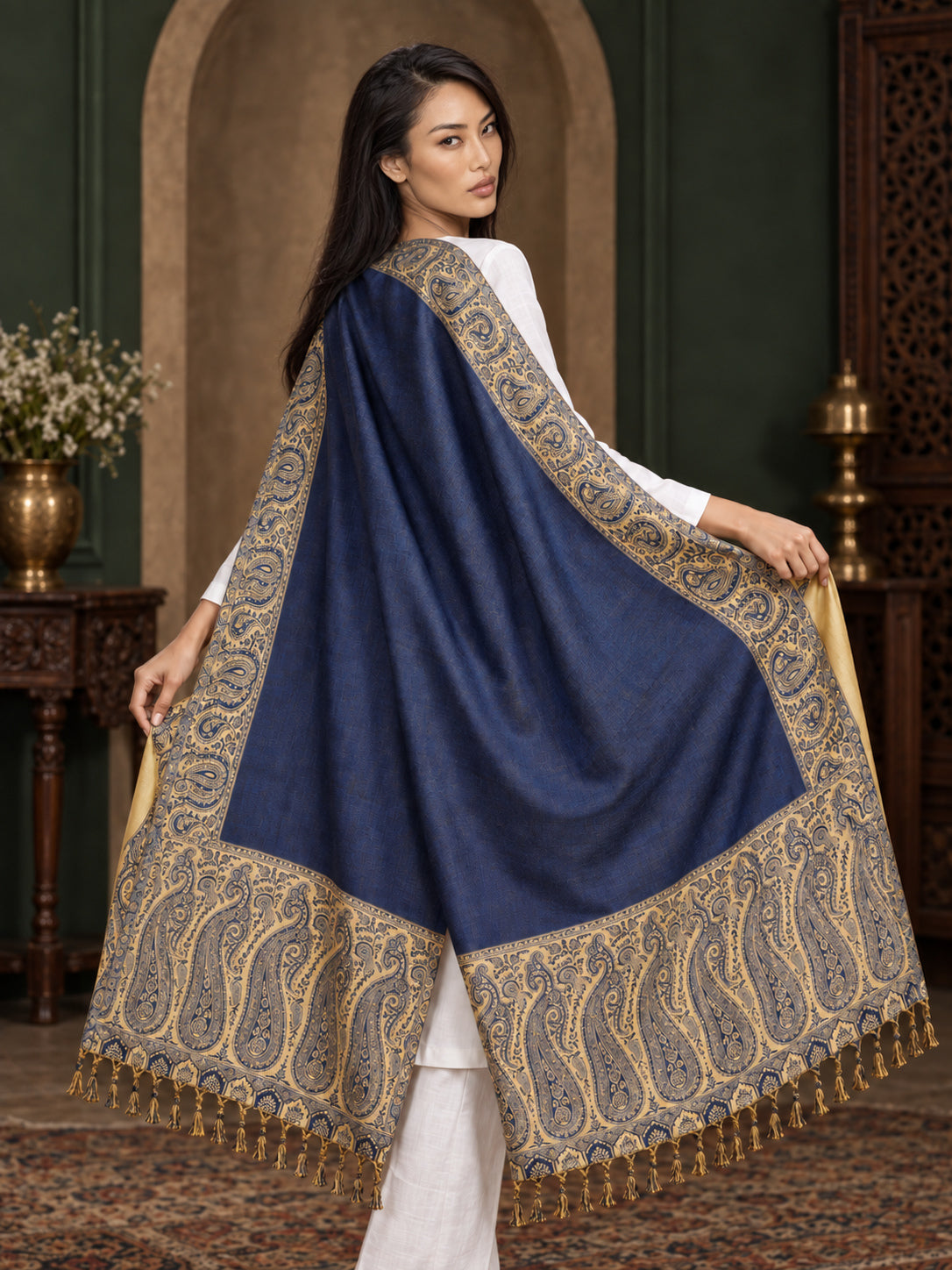 WV-504-NAVY | Woven stole | Elegant drape 5